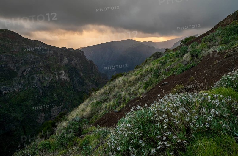 Sunset at Pico do Arieiro, hiking trail PR1, Madeira, Portugal