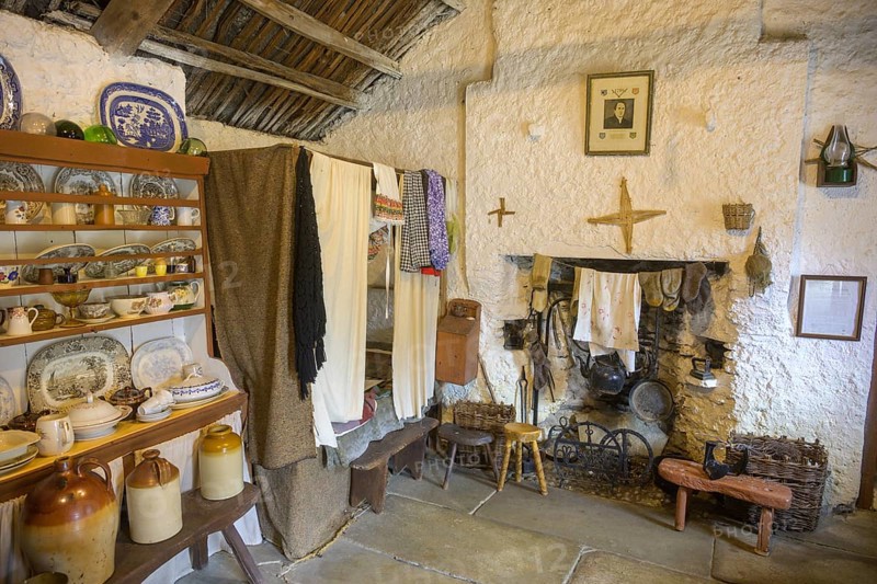 Interior view of a residential building in an open-air museum, Glencolmcille, County Donegal, Ireland