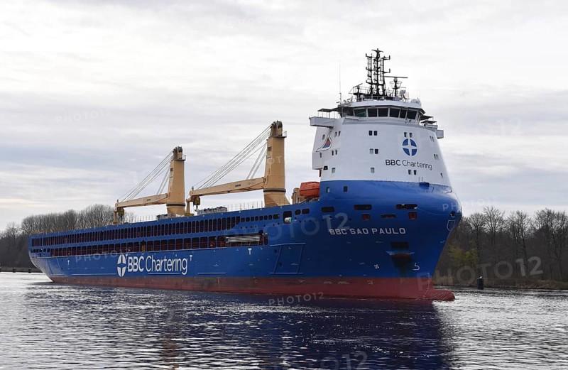 The new cargo ship, cargo ship, BBC SAO PAULO sails through the Kiel Canal, NOK, Kiel Canal, Schleswig-Holstein, Germany