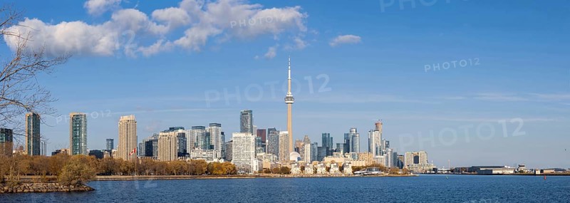 Scenic Toronto financial district skyline and modern architecture. View from Ontario lake