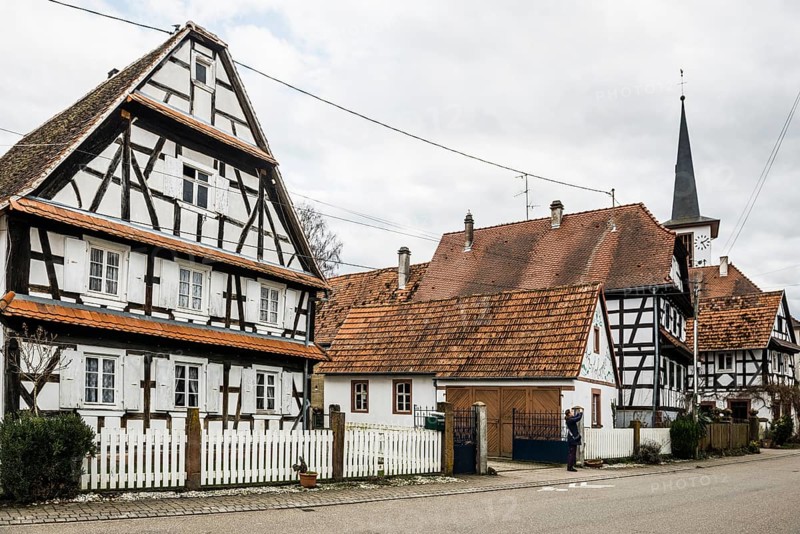 Village made entirely of half-timbered houses, Seebach, Alsace, Bas-Rhin department, France