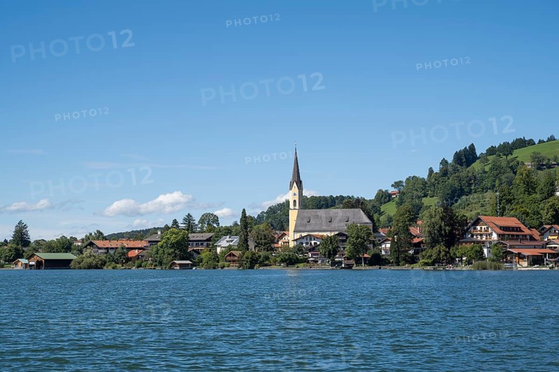 Town and lake, town view, Schliersee, Upper Bavaria, Bavaria, Germany