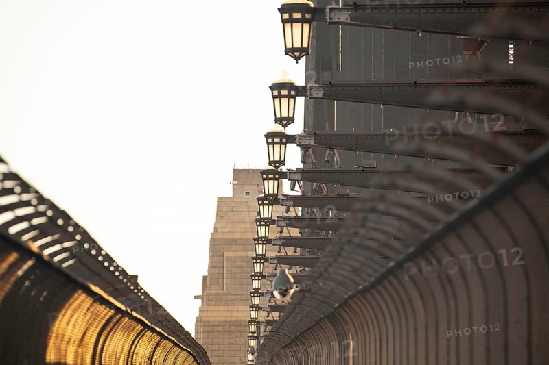 Details of the famous Sydney Harbour Bridge in the evening light