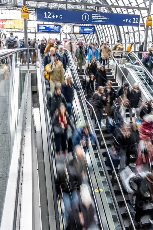 Central station in Berlin, passengers leave the platform after arrival, Germany