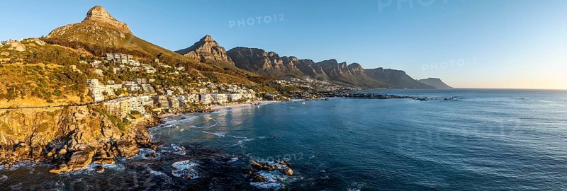Cityscape, Aerial View, Ocean and Clifton Beach, Camps Bay, Cape Town, South Africa