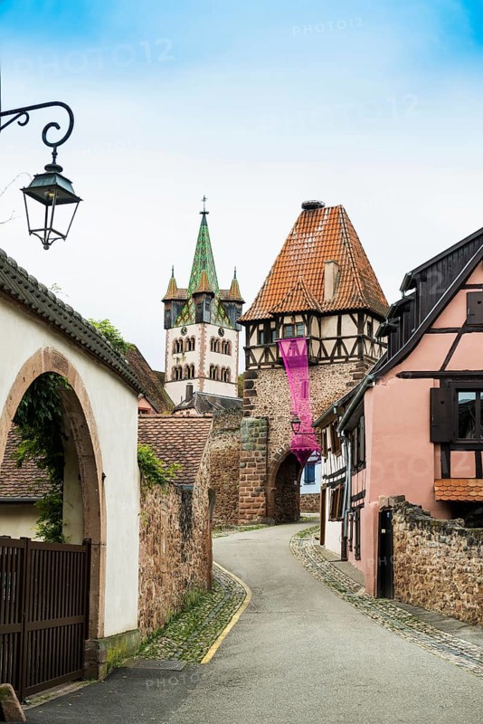 Medieval town and half-timbered houses, Châtenois, Bas-Rhin, Alsace, France
