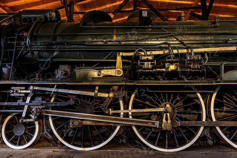 Wheelwork of the legendary French locomotive La France, operating number 231.K 22, railway museum, Augsburg railway park, administrative district of Swabia, Bavaria, Germany