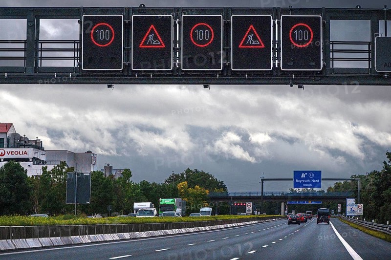 Electronic traffic control on the A9 motorway, Hof, Upper Franconia, Bavaria, Germany