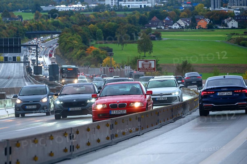 Tourist traffic on the A9 motorway, Hof, Upper Franconia, Bavaria, Germany