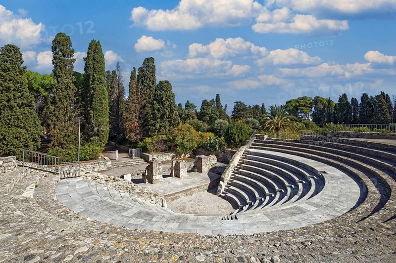 Odeon of Kos, small theatre, reconstruction, originally built probably in the 2nd century AD, designed for 750 visitors, city of Kos, island of Kos, Dodecanese islands, Greece