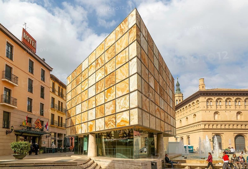 Modern architecture of Museo del Foro de Caesaraugusta, Roman forum museum building, Zaragoza, Aragon, Spain