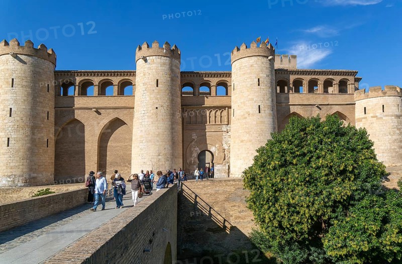 Historic walls fortifications of Aljafería Palace, Zaragoza, Aragon, Spain