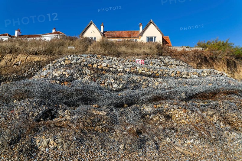 Clifftop houses at risk from coastal erosion, Thorpeness, Suffolk, North Sea coast, England, UK October 2025