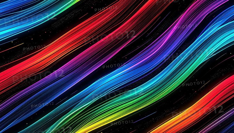 Abstract digital art featuring vibrant, intersecting neon lines creating a geometric pattern, Intersecting neon lines form a vibrant abstract geometric grid against a black background, Seamless looping illustration, colorful diagonal lines, creating a modern dynamic template background, vibrant colored lines and geometric forms for business or technology wallpaper, AI generated