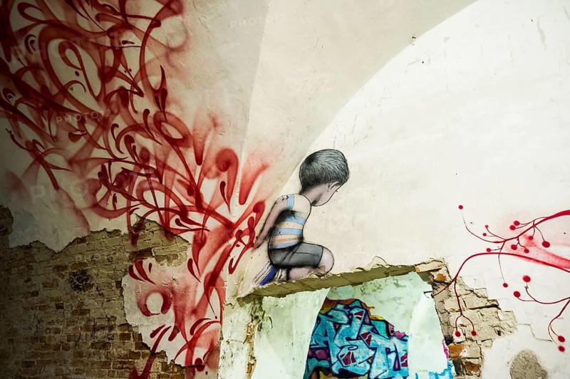 Street art, graffiti, MAUSA VAUBAN, Museum of Urban Art and Street Art, Vauban Fortress Neuf-Brisach, UNESCO World Heritage Site, Haut-Rhin Department, Alsace, France