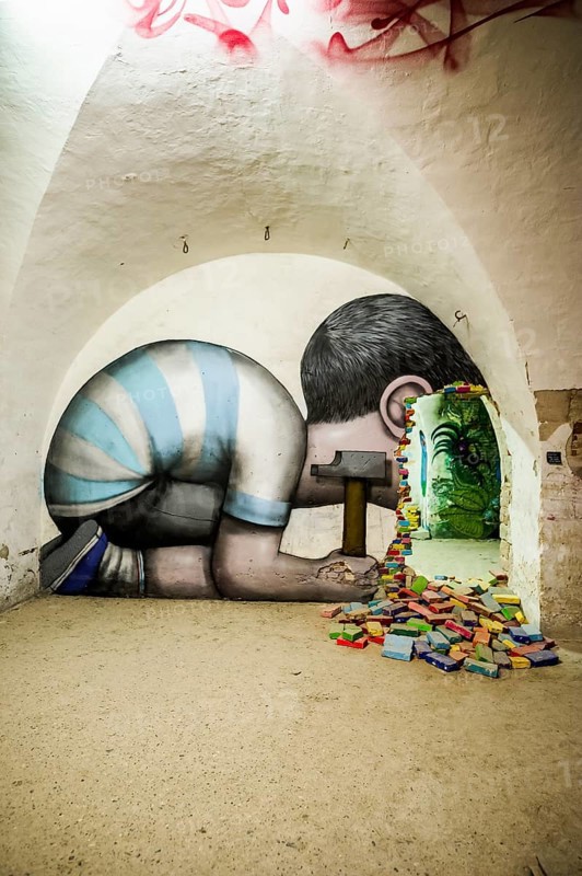 Street art, graffiti, MAUSA VAUBAN, Museum of Urban Art and Street Art, Vauban Fortress Neuf-Brisach, UNESCO World Heritage Site, Haut-Rhin Department, Alsace, France