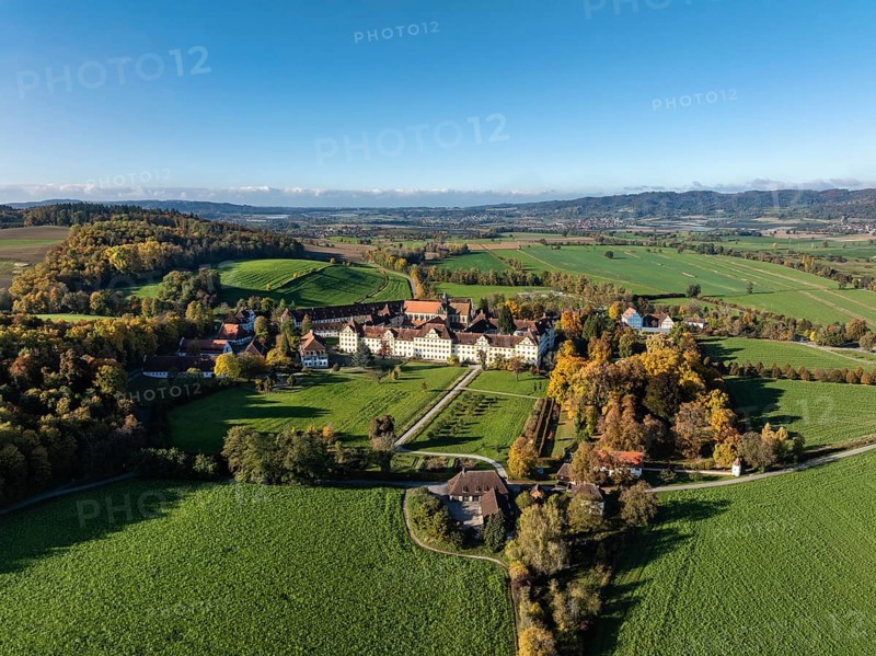 Salem Castle School and Boarding School, Salem International College, former imperial abbey, museum, concert area, former monastery of Order of Cistercians, aerial view, Lake Constance District, Linzgau, Baden-Württemberg, Germany