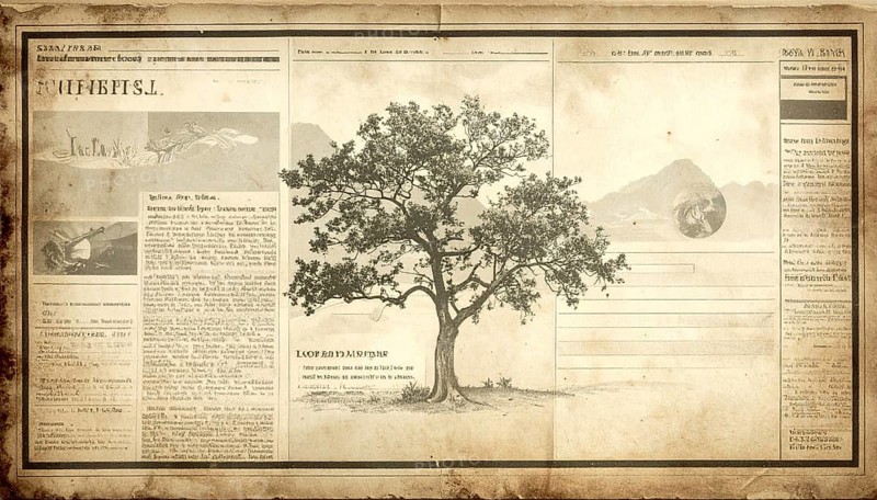 Grunge old public newspaper, texture background wallpaper illustration, vintage tattered yellow press news, AI generated