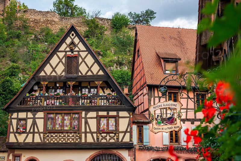 Decorated half-timbered house in the old town centre of Kaysersberg