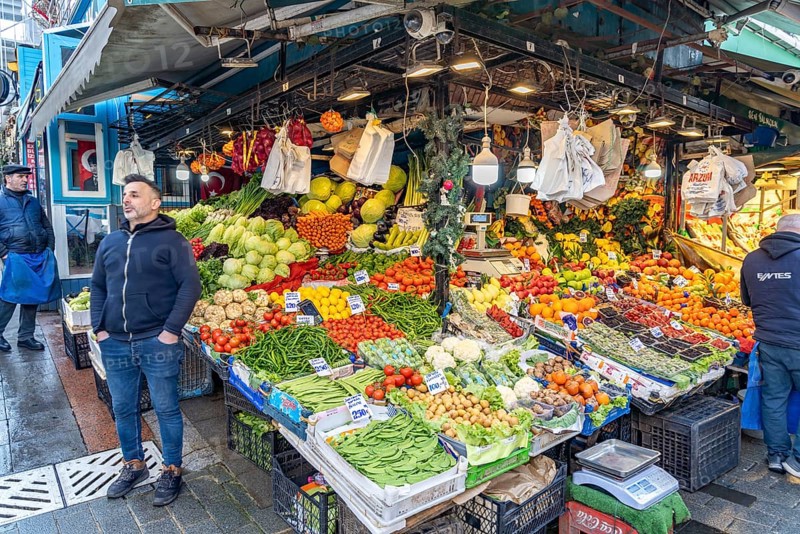 Stall with fruit and vegetables at the market in Karaköy, Istanbul, Turkey