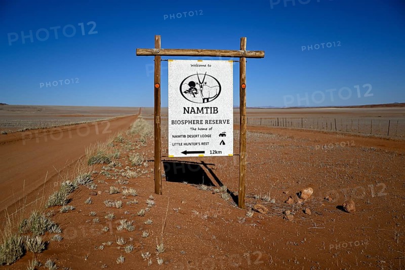 Namtib Biosphere Reserve sign on the D707, Tiras Mountains, Karas Region, Namibia