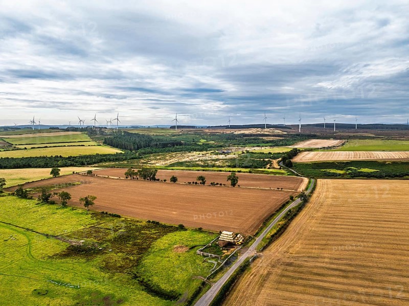 Wind Farm over fields and moors in Nord England