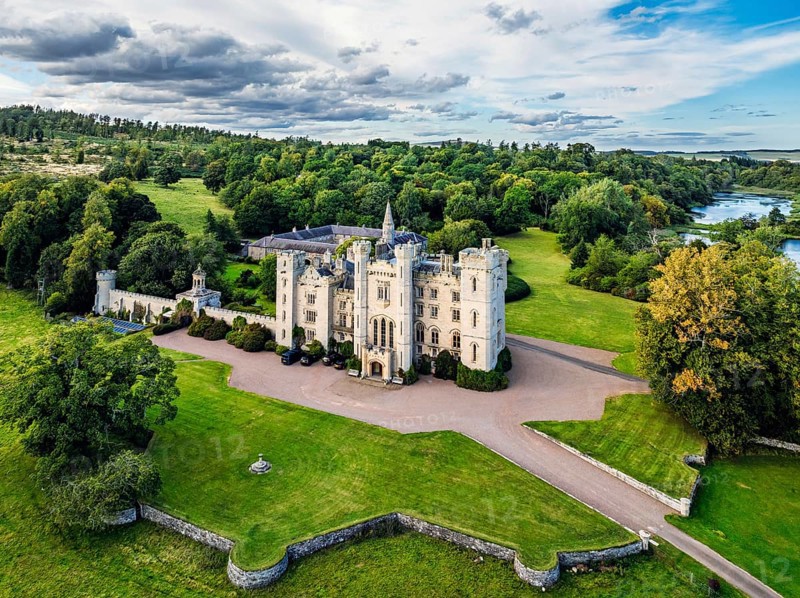 Duns Castle Estate and garden from a dron, Duns, Berwickshire, Scotland, UK