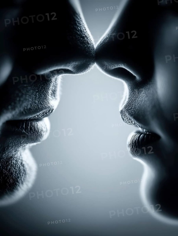 Symmetrical arrangement of two pairs of lips coming close together creates a feeling of intimacy, AI generated, AI generated