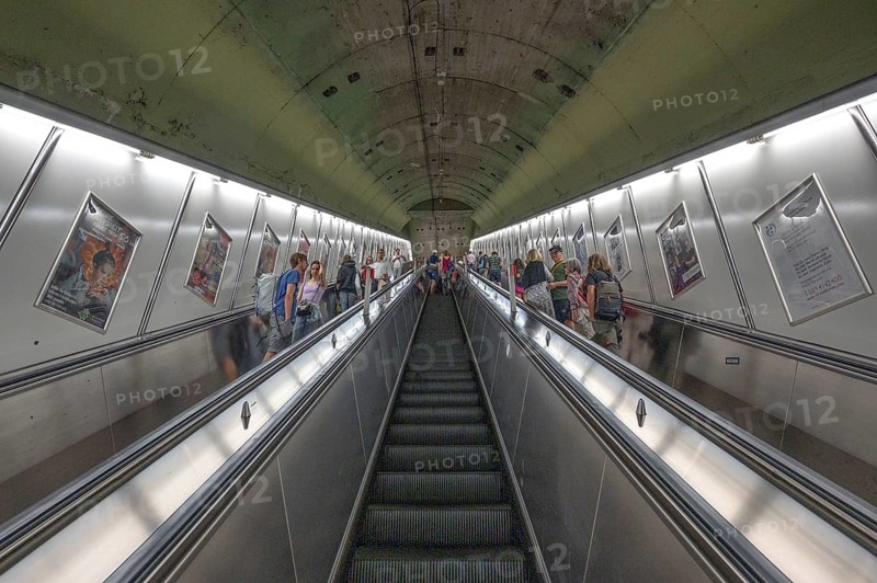 Escalators in the underground, Munich, Bavaria, Germany