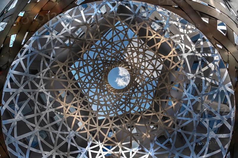 Steel sphere, Sphere, a work of art by Ólafur Eliasson, Fünf Höfe shopping arcade, Munich, Bavaria, Germany