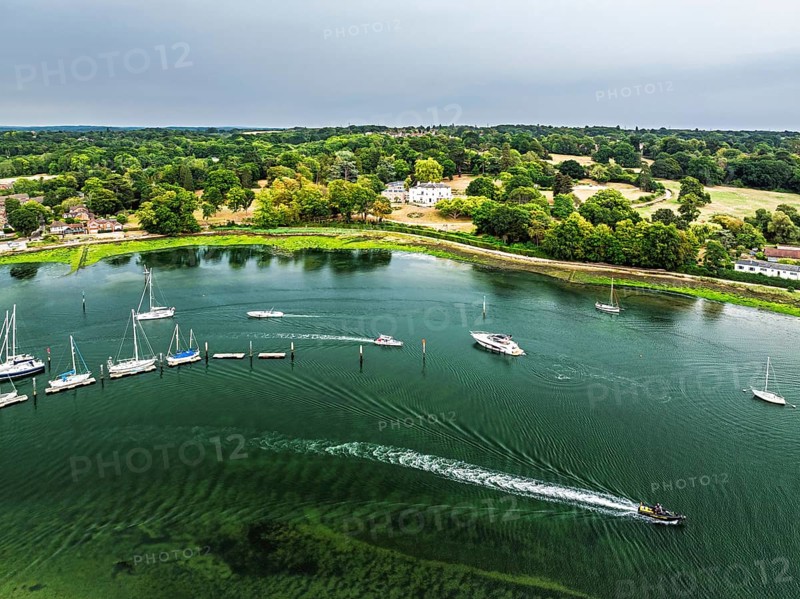 River Hamble and Swanwick Marina from drone, Swanwick, Southampton, Hampshire, England, United Kingdom
