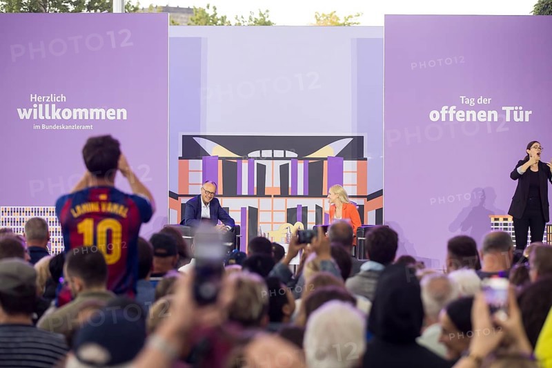 Friedrich Merz (CDU, Chancellor of the Federal Republic of Germany) during a stage talk at the Open Day at the Federal Chancellery in Berlin on 24 August 2025. On 23 and 24 August, the Federal Chancellery, the federal ministries and the Federal Press Office will open their doors to all citizens