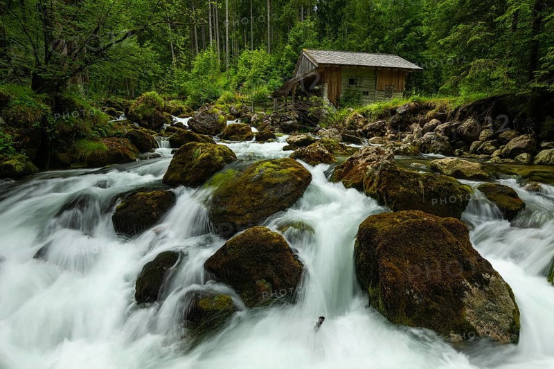 Golling watermill. Traditional mill in an alpine landscape, Golling an der Salzach, Austria