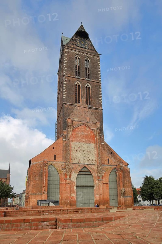 Gothic St Mary's Church tower without nave, brick church, Wismar, Mecklenburg-Western Pomerania, Germany