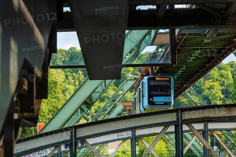 The Wuppertal suspension railway near the Zoo Stadion stop, Wuppertal, Germany