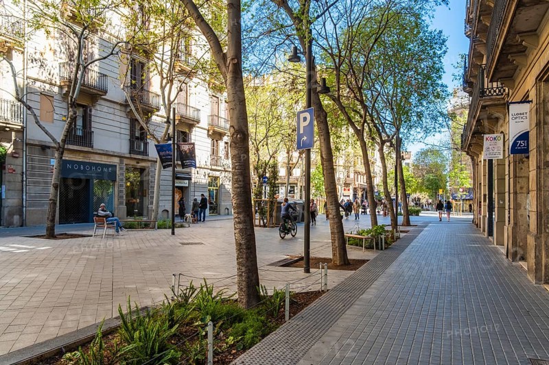 Superblock or Superilla in the Eixample neighbourhood, a highly restricted area of the city in Barcelona, Spain