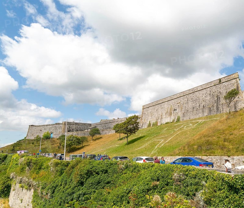 Walls of historic military fortress, The Royal Citadel, city of Plymouth, Devon, England, UK