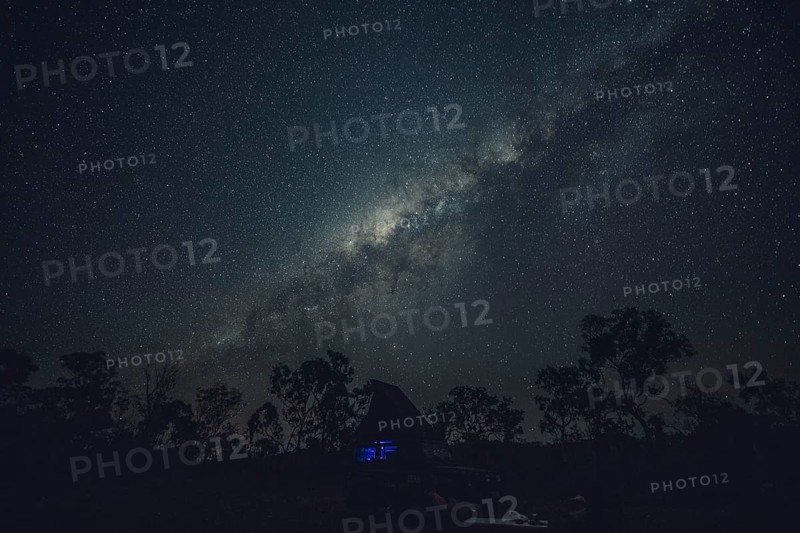 Milky Way in the Australian outback. Camping in a Landrover rooftop tent, Australia
