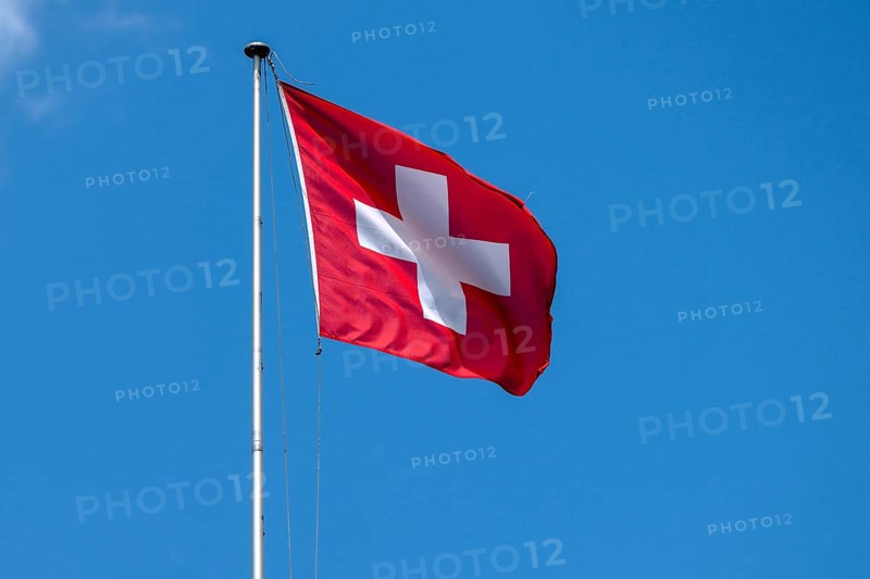 Swiss flag, Interlaken, Canton of Bern, Switzerland