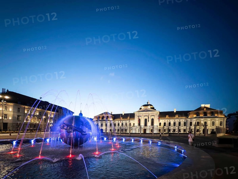 Peace fountain on Hodža Square at Grassalkovich Palace, Presidential Palace, seat of the President of the Slovak Republic, Bratislava, Slovakia