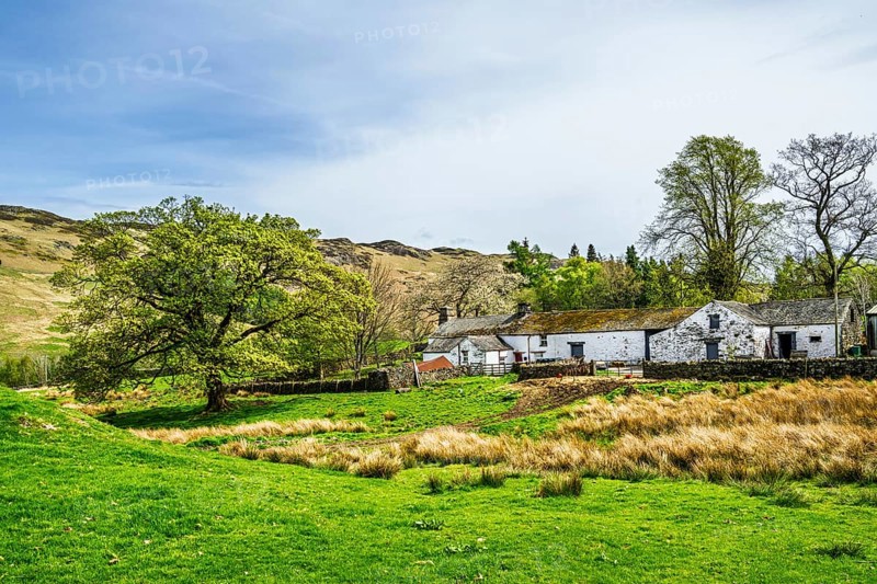 Farms, Ullswater Lake, Lake District National Park, Cumbria, England, United Kingdom