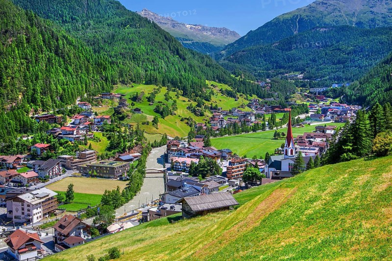 View of the village and the valley, Sölden, Ötztal, Ötztal Alps, Tyrol, Austria