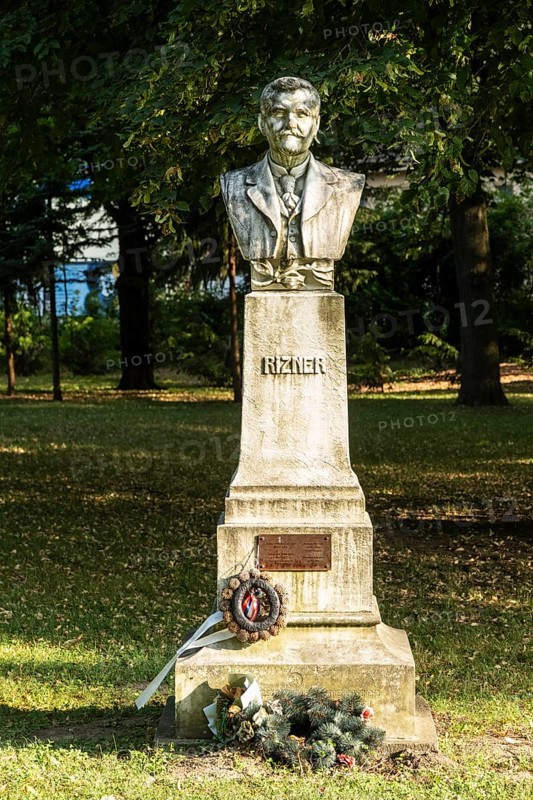 Monument to Ludovít Vladimír Rizner in a park, Capital of Culture 2026, Trencín, Slovakia