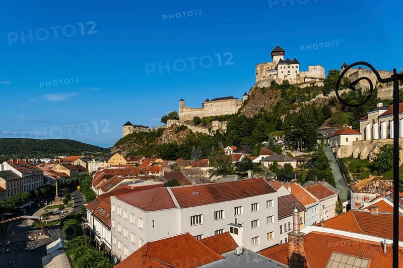 View of Trencín Castle, St Mary's Castle and the old town centre from the town tower, Capital of Culture 2026, Trencín, Slovakia