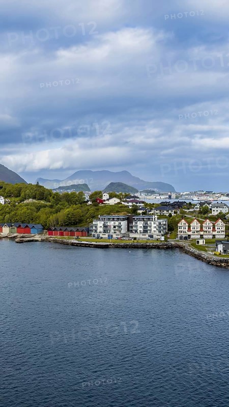 Alesund, port town in Norway famous for Art Nouveau architecture, fjords and scenic landscapes