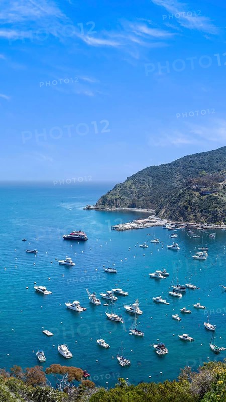 USA, California, panoramic view of Catalina Island Bay and Avalon. Chimes Lookout. Travel attraction