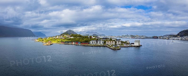 Alesund, port town in Norway famous for Art Nouveau architecture, fjords and scenic landscapes