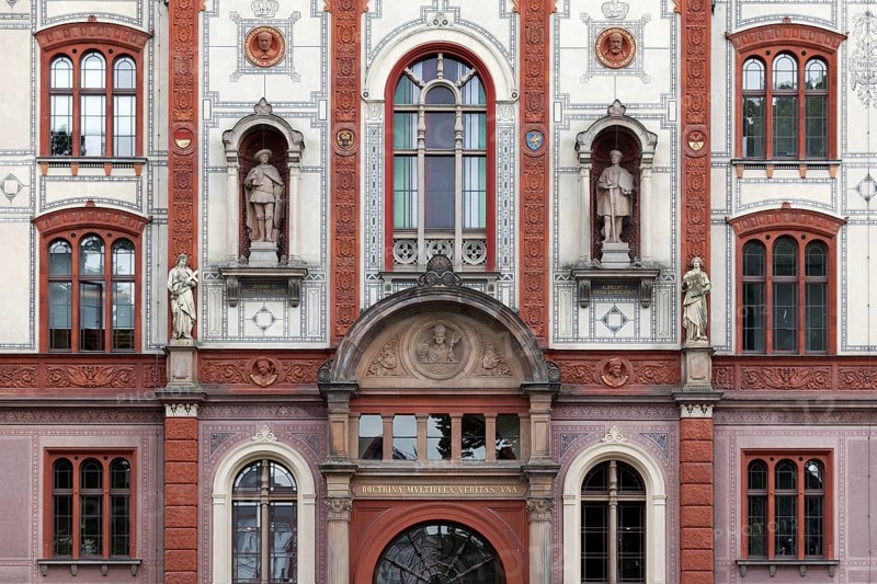 Main building of the University of Rostock, Renaissance façade with terracotta chimney, Rostock, Mecklenburg-Vorpommern, Germany