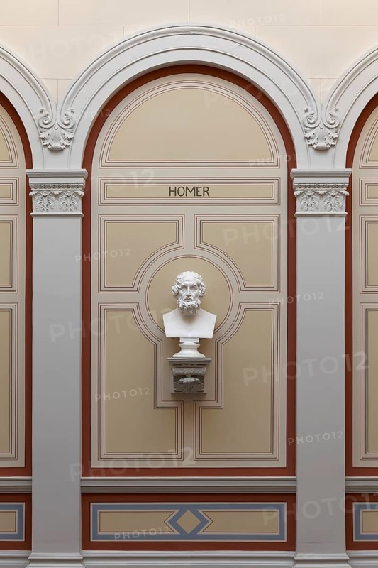 Homer, ancient Greek poet, bust in the stairwell, main building of the University of Rostock, Mecklenburg-Western Pomerania, Germany