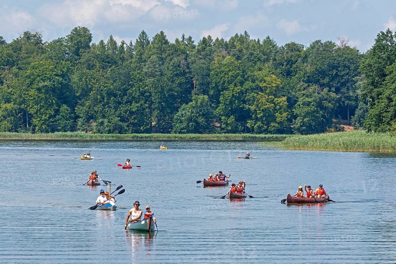 Canoes, Vilzsee, Mecklenburg Lake District, Mecklenburg-Western Pomerania, Germany